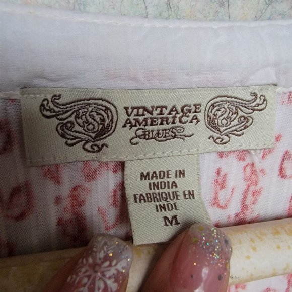 🤩Women's Top M Vintage America White Peasant Embroidered V Neck Boho Cotton - Picture 3 of 5